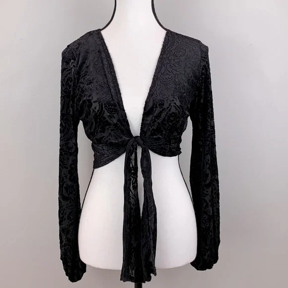 Windsor Chic Velvet Burnout Tie-Front Top - Picture 2 of 11